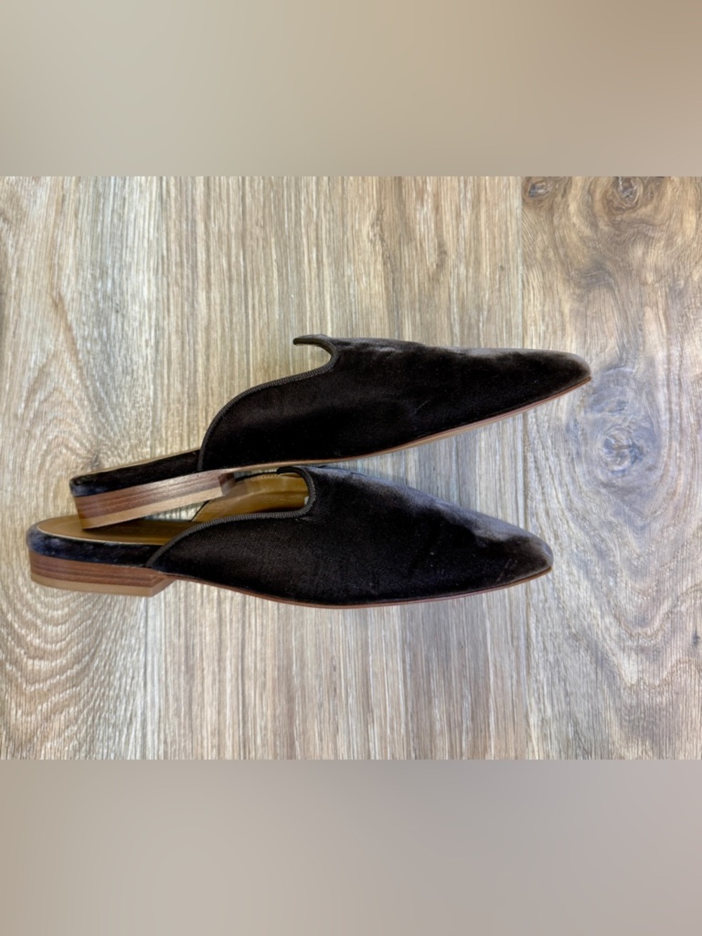 Le Monde Beryl Brown Velvet Mule Flats Pointed Toe Size 38 Made in Italy - Picture 7 of 7